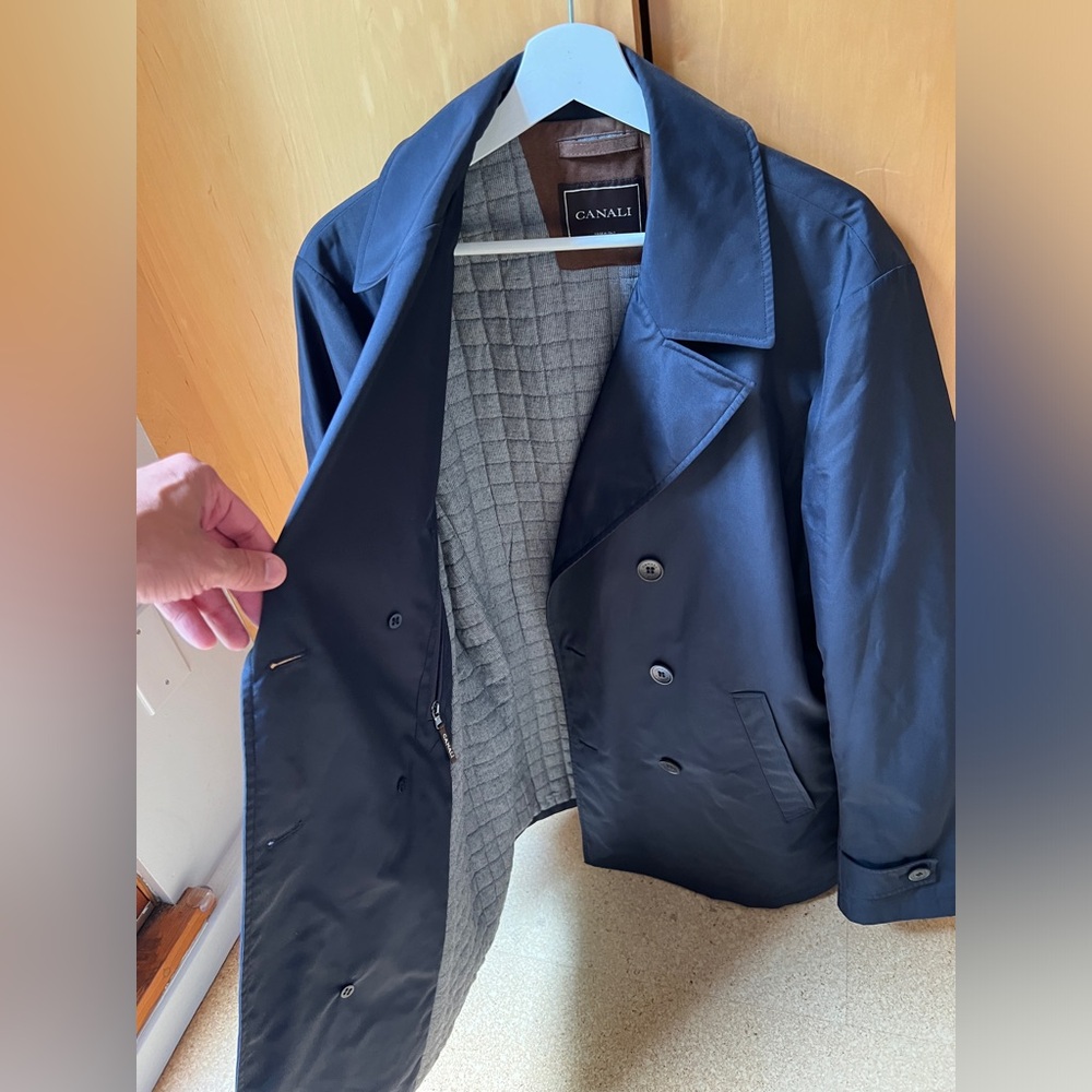 Canali Men’s Rain Peacoat Lined Warm Size 54